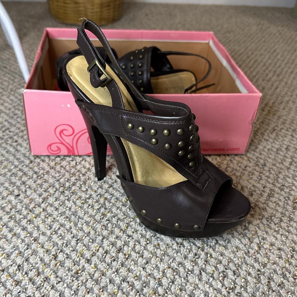 Charlotte Russe Dark Brown Studded Peep-Toe Platform Heels